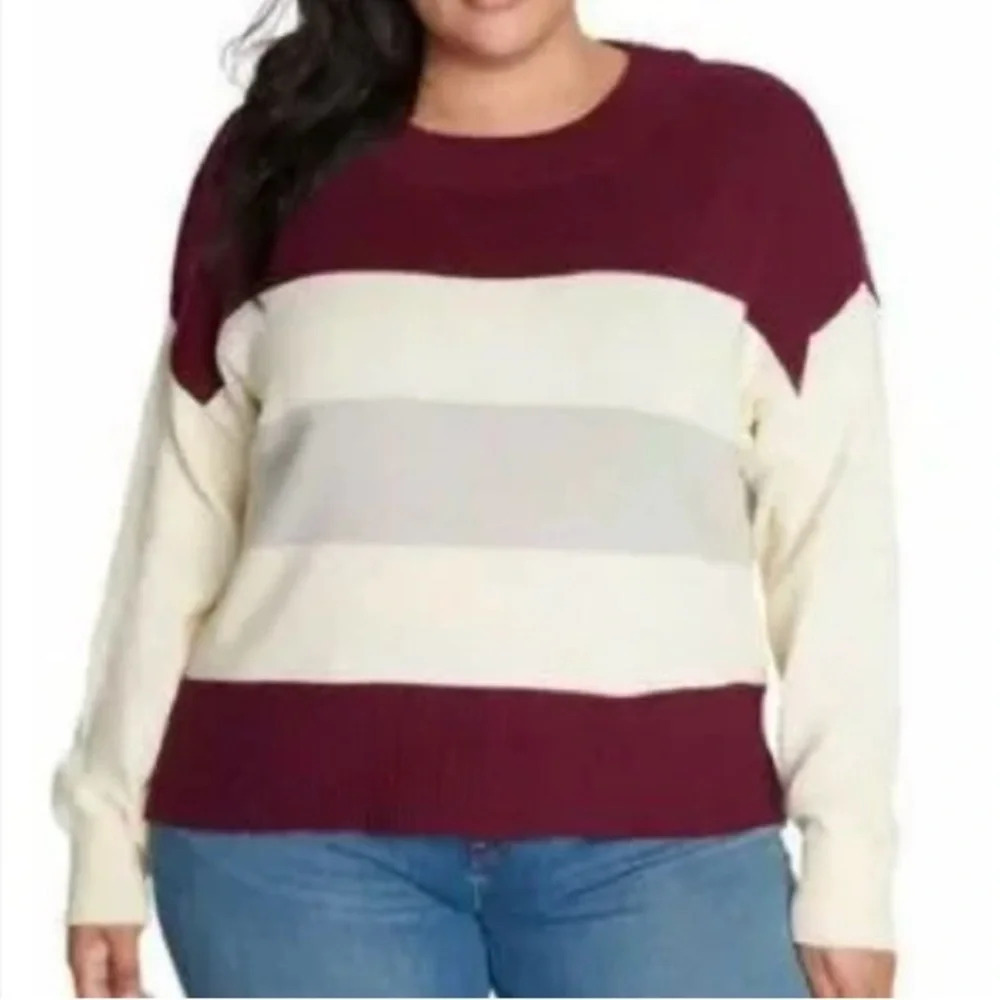 Lucky Sweater Women Sz XX L Red Cream Stripes‎ NWT